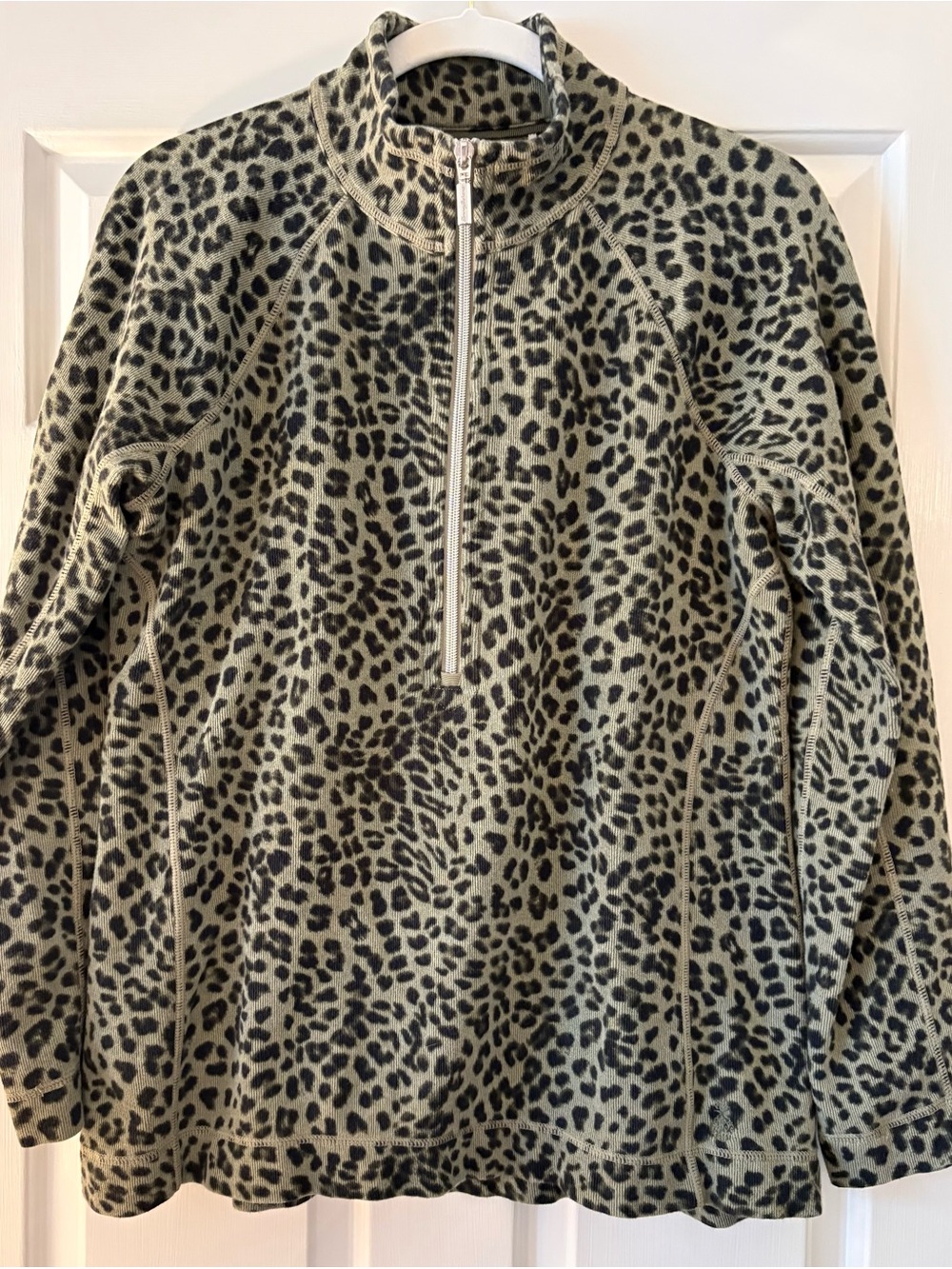 Tommy Bahama Olive Green & Black Leopard Print Half-Zip Pullover